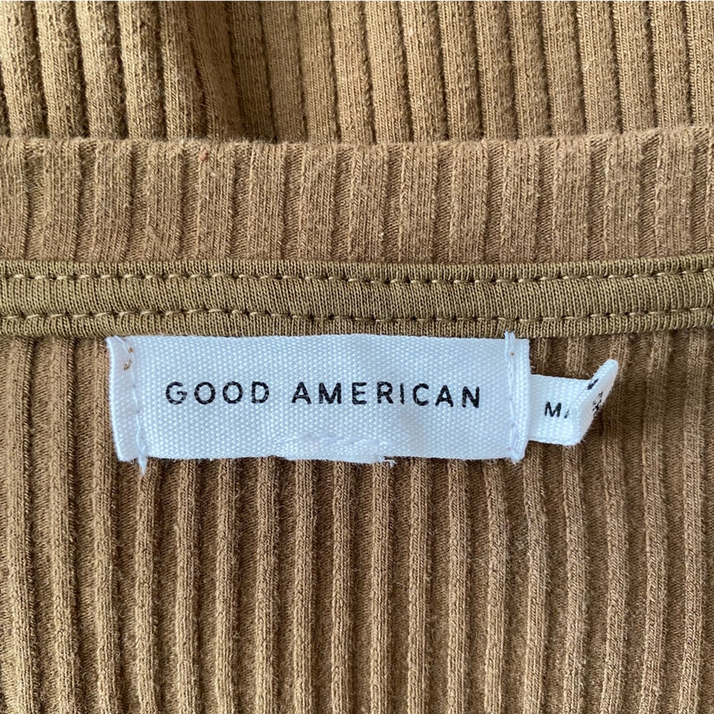 Good American Khaki Green Short Sleeve Cropped Rib Knit T-Shirt Top Size S - Picture 7 of 7
